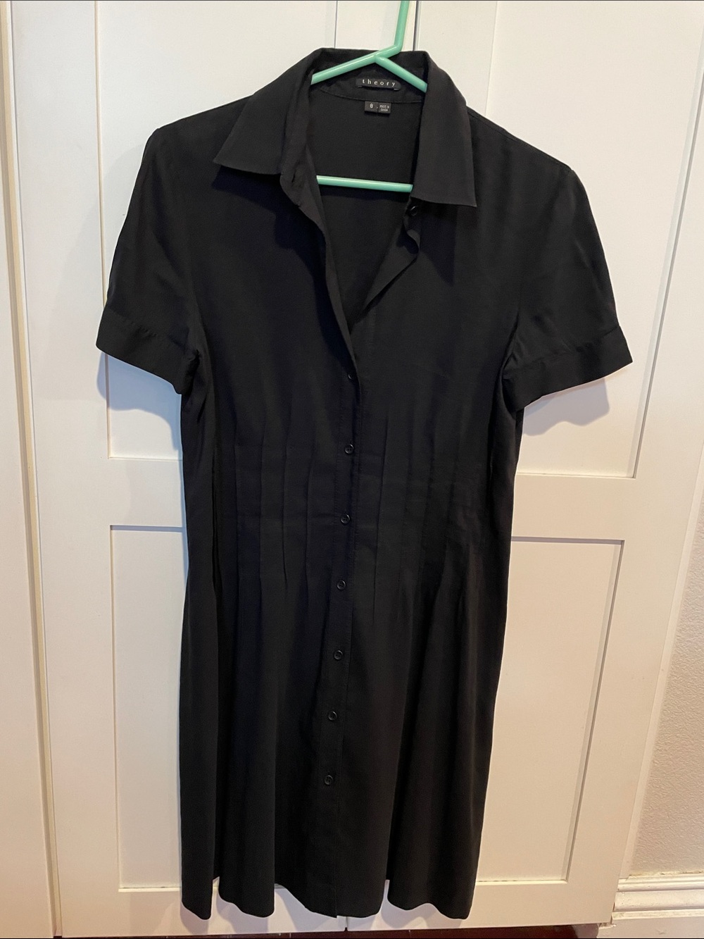Theory Black Short-Sleeve Button Midi Dress